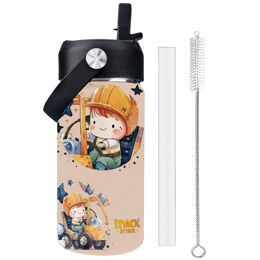 Snack Attack Kids Insulated Water Bottle-12oz Brown Construction 350ml