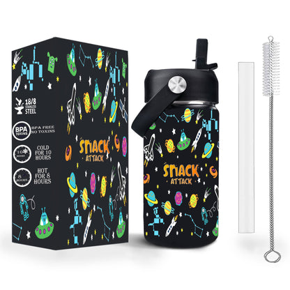 Snack Attack Kids Insulated Water Bottle-12oz (Black Astro)