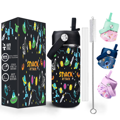 Snack Attack Kids Insulated Water Bottle-12oz (Black Astro)