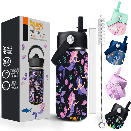 Snack Attack Kids Insulated Water Bottle-12oz Black Mermaid 350ml