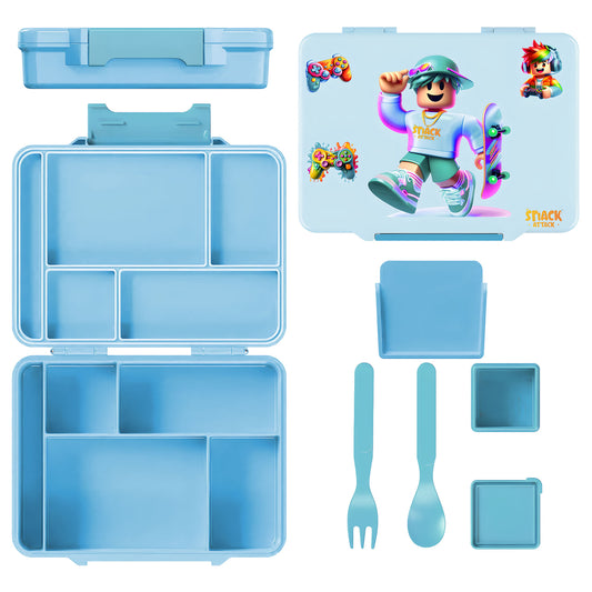 Snack Attack Light Blue Gamer Boy Bento Lunch Box – 5 Compartments