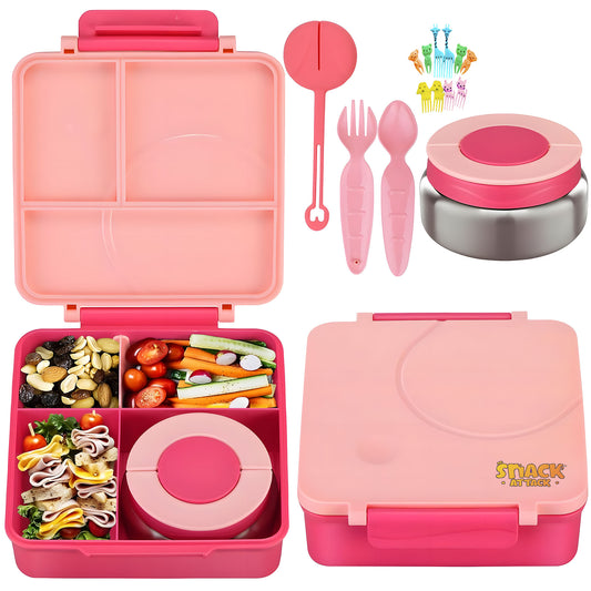 SA Bento Lunch Box for Kids school with 9.7oz Soup thermos Pink plain)