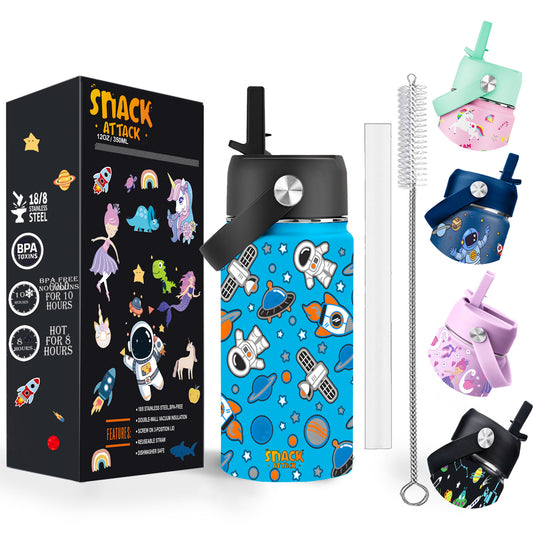 Snack Attack Kids Insulated Water Bottle-12oz Light Blue Space Astronaut 350ml
