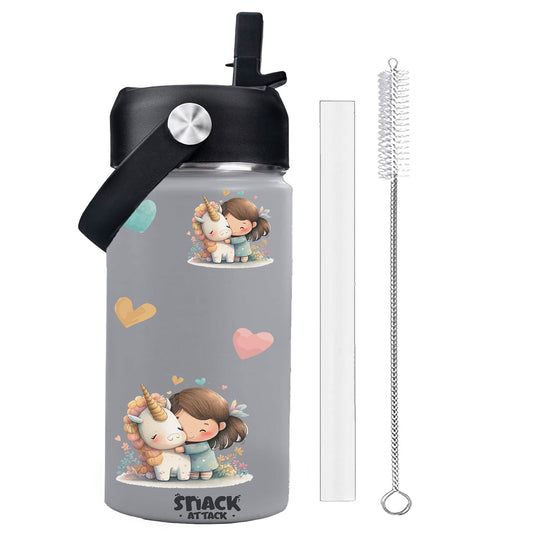 Snack Attack Kids Insulated Water Bottle-12oz Gray Unicorn Hug