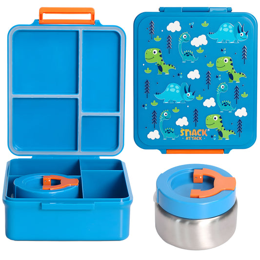SA Bento Lunch Box for Kids school with 9.7oz Soup thermos Jar Blue Dino)