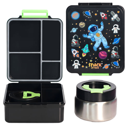 SA Bento Lunch Box for Kids school with 9.7oz Soup thermos Jar Black Astro)