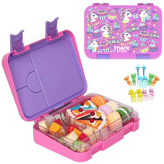 Lunch Box for Kids – 4/6 Compartments Pink Family Unicorn theme