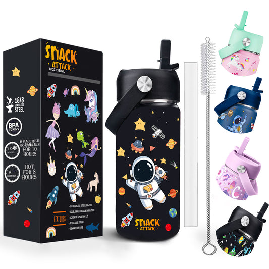 Snack Attack Kids Insulated Water Bottle-12oz Black Astro 350ml