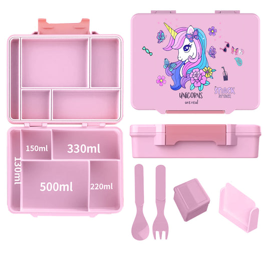 Snack Attack Light Pink Unicorn Bento Lunch Box – 5 Compartments