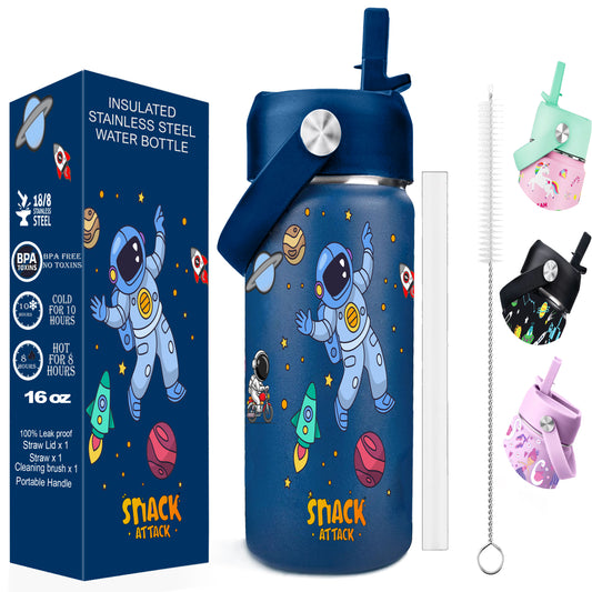 Snack Attack Kids Insulated Water Bottle-18oz (Blue Astro) 500ML