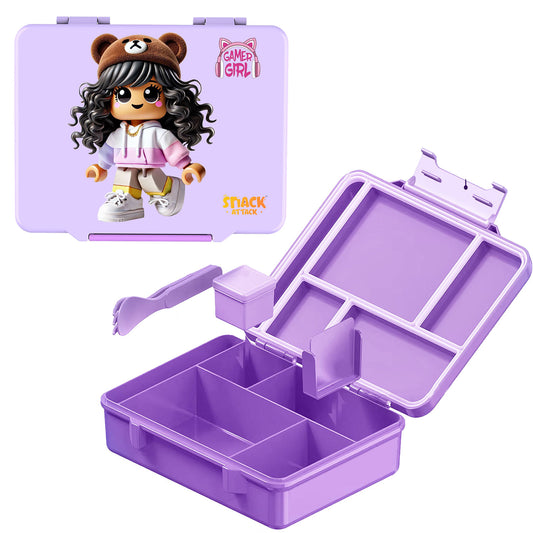 Snack Attack Light Purple Gamer Girl Bento Lunch Box – 5 Compartments
