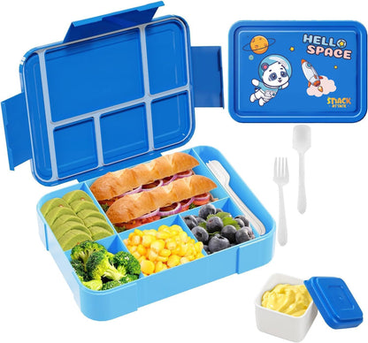 Kids' 5-Compartment Bento Box with Cutlery (Blue)