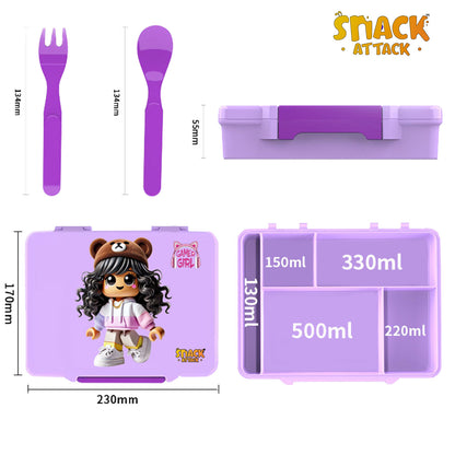 Snack Attack Light Purple Gamer Girl Bento Lunch Box – 5 Compartments