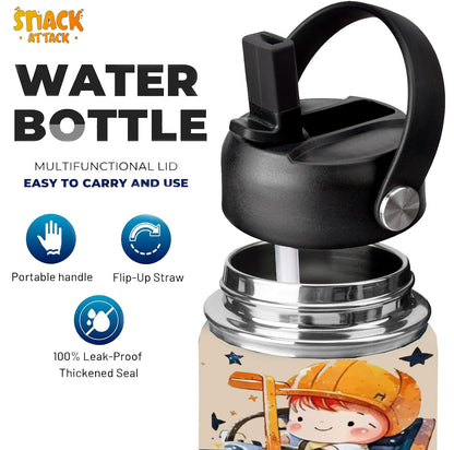 Snack Attack Kids Insulated Water Bottle-12oz Brown Construction 350ml