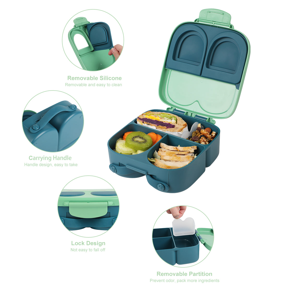 Green Bunny Bento Lunch Box – 3/4 Compartments