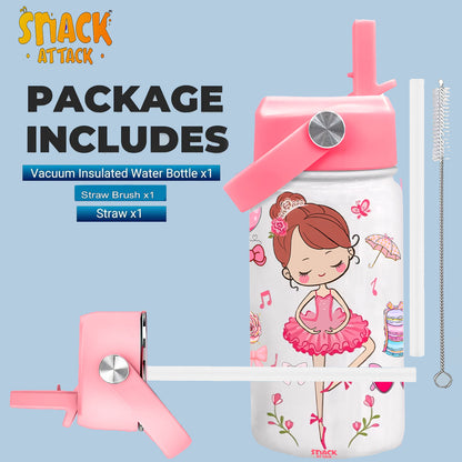 Snack Attack Kids Insulated Water Bottle-12oz White Ballerina Dancing Doll 350ml