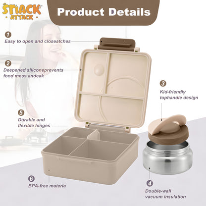Snack Attack Khaki Construction Bento Lunch Box with Thermos