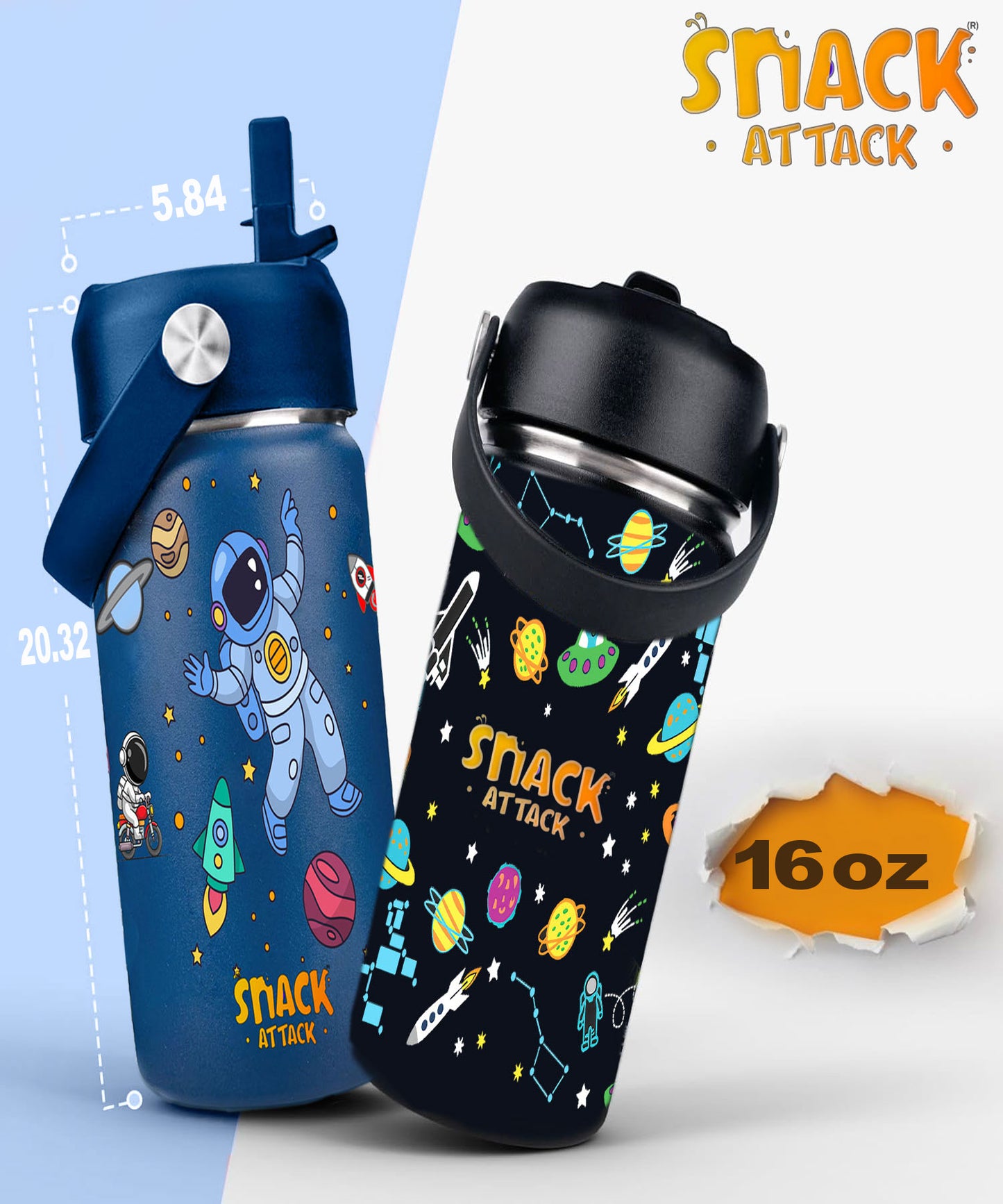 Snack Attack Kids Insulated Water Bottle-18oz (Blue Astro) 500ML