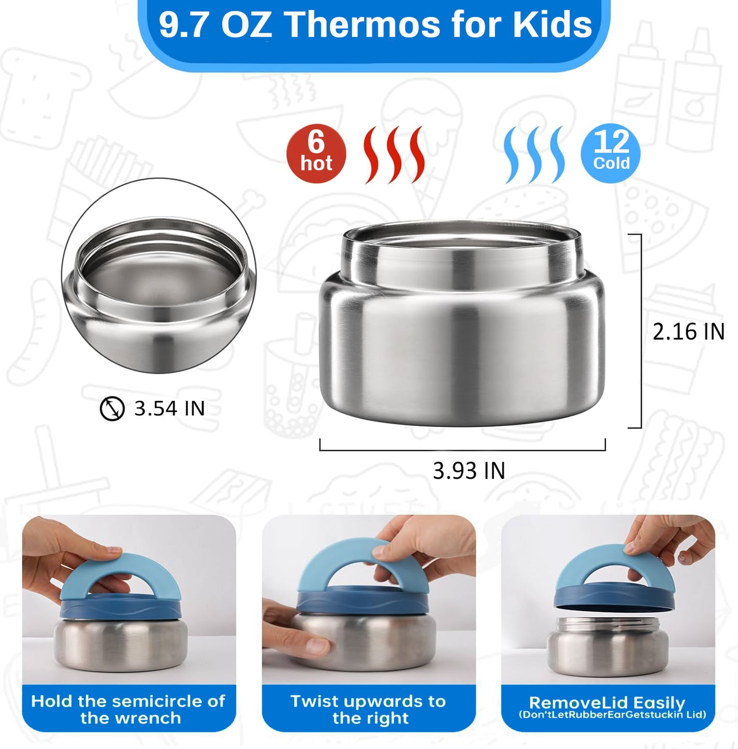 SA Bento Lunch Box for Kids school with 9.7oz Soup thermos Jar Blue Astro)