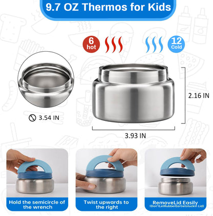 SA Bento Lunch Box for Kids school with 9.7oz Soup thermos Jar Blue Astro)