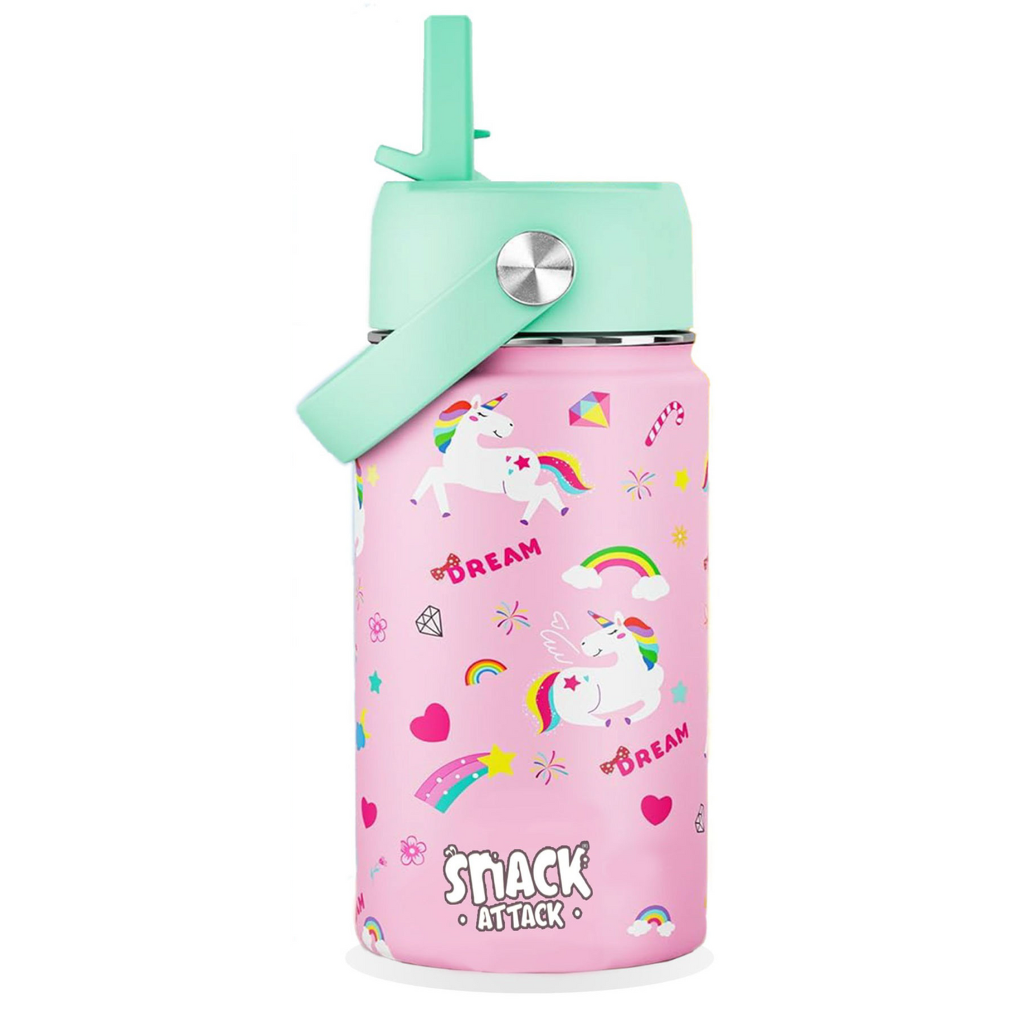 Snack Attack Kids Insulated Water Bottle-12oz (Pink Unicorn) 350ml