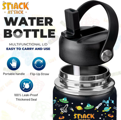 Snack Attack Kids Insulated Water Bottle-12oz (Black Astro)