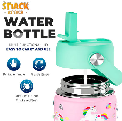 Snack Attack Kids Insulated Water Bottle-12oz (Pink Unicorn) 350ml