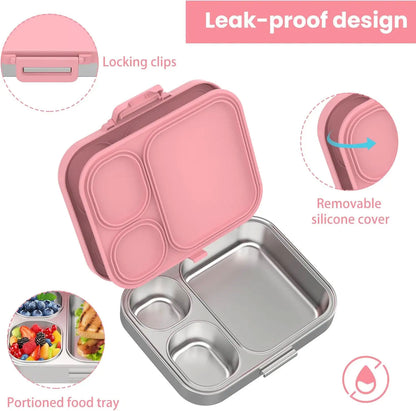 Bento Stainless Steel Lunch Box for Kids –3 Compartments | Unicorn Design Toddler with Dip Sauce Contianer