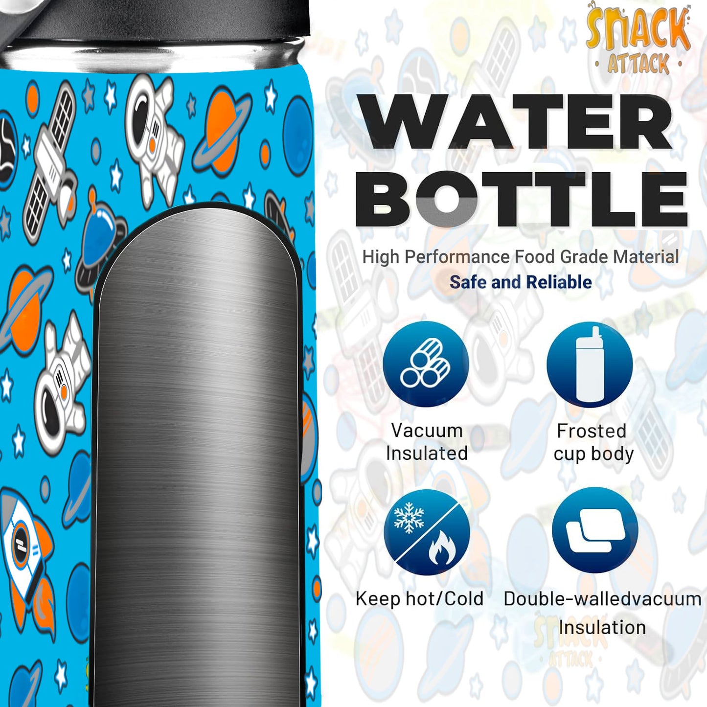 Snack Attack Kids Insulated Water Bottle-12oz Light Blue Space Astronaut 350ml