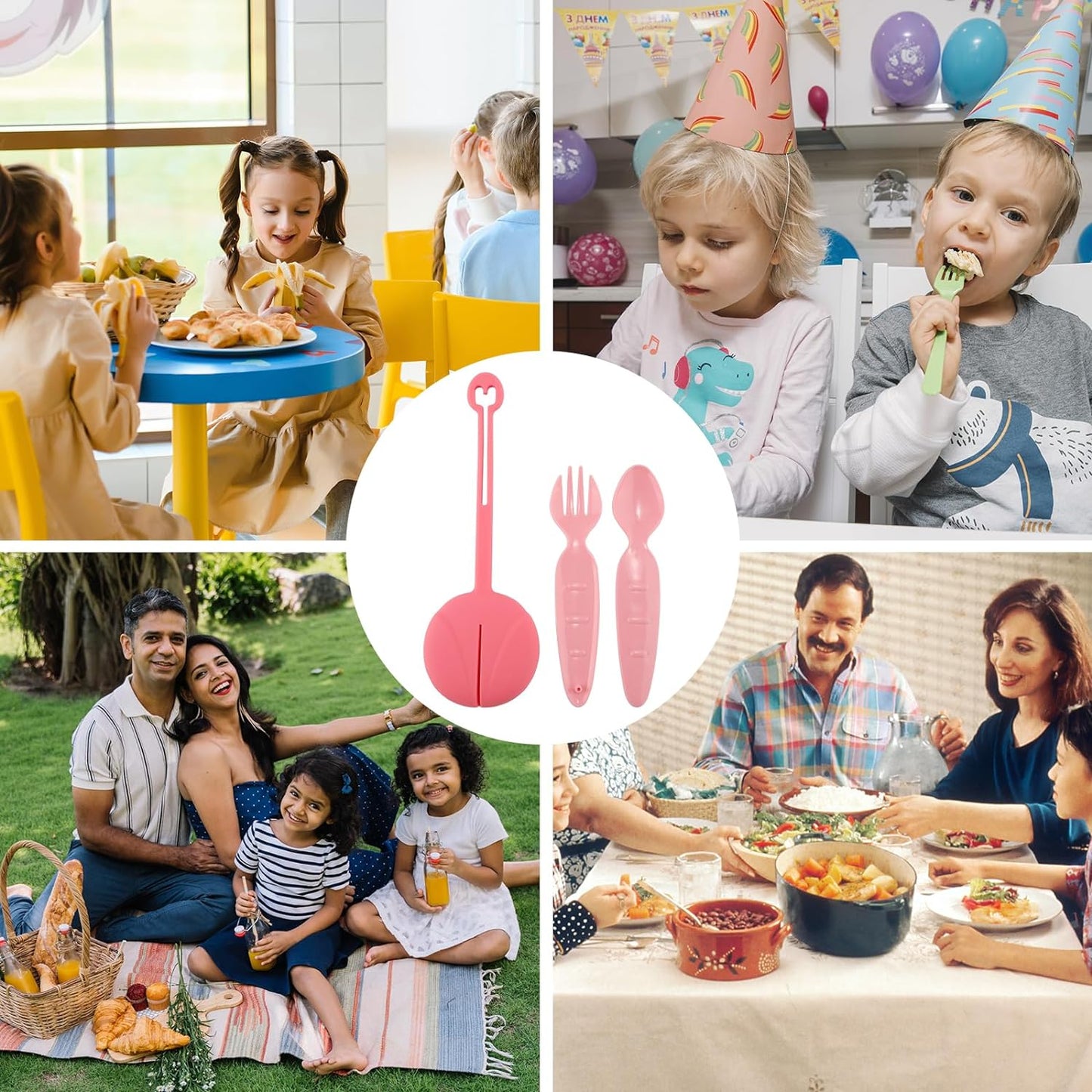 Snack Attack Kids Spoon & Fork Set with Silicone Pouch (Pink)
