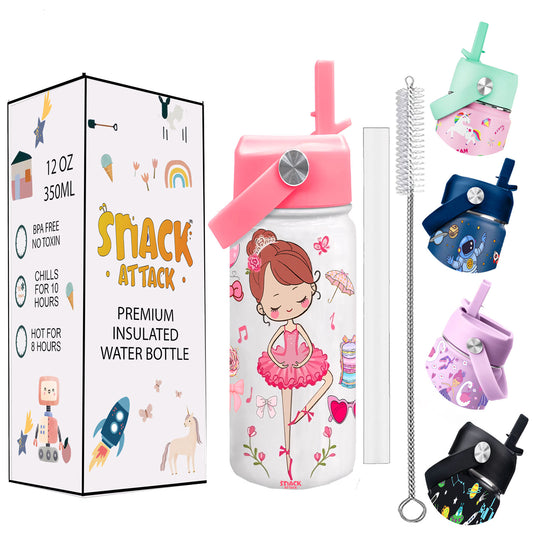 Snack Attack Kids Insulated Water Bottle-12oz White Ballerina Dancing Doll 350ml
