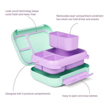 Snack Attack Bento Box, Mermaid Theme, Leakproof, Convertible,3to 10 Years,22.6x17.6x7cm,810ml- Aqua