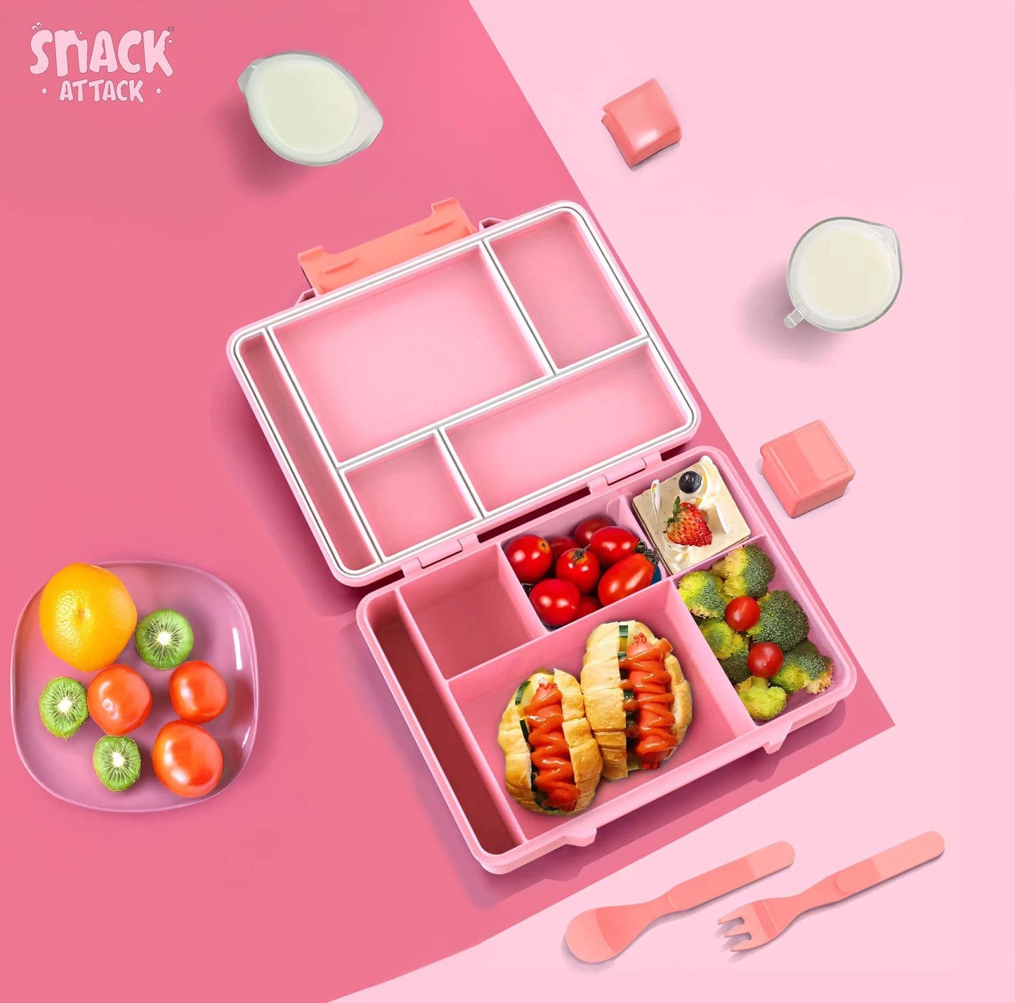 Snack Attack Light Pink Unicorn Bento Lunch Box – 5 Compartments