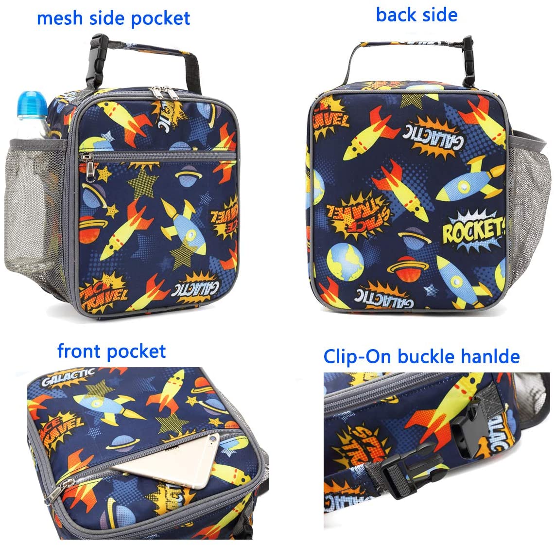 Snack Attack Space Rocket Insulated Lunch Bag (Blue)