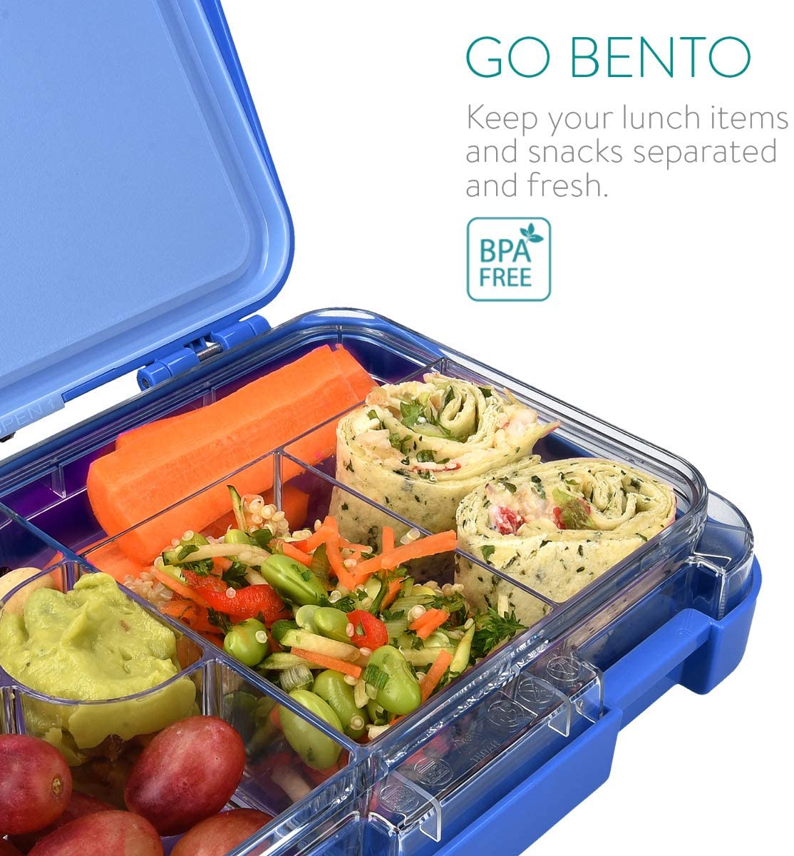 Snack Attack Bento Box or Lunch Box for Kids 4 & 6 Convertible Compart –