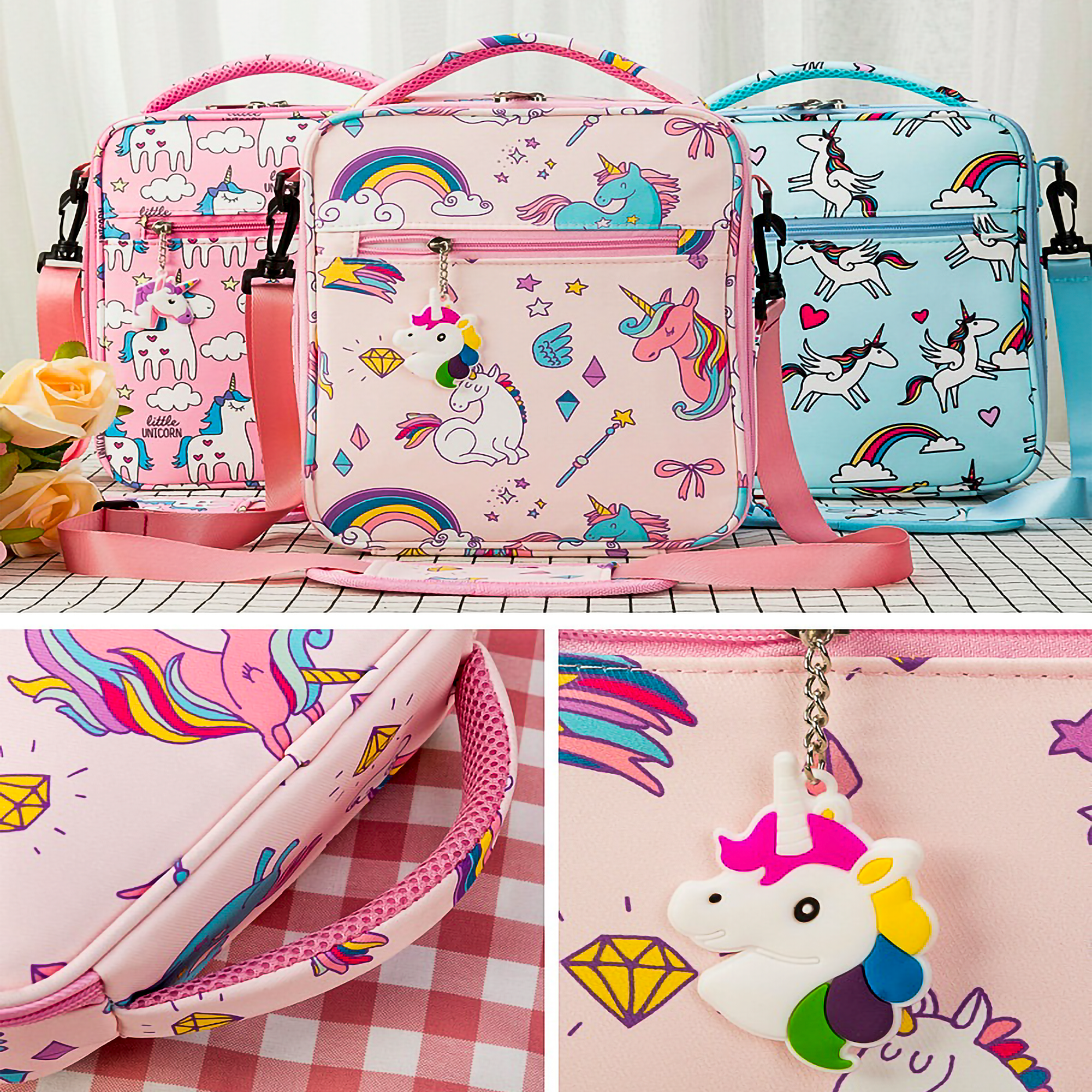 Snack Attack Lovely Pink Unicorn Kids Insulated Lunch Bags For School –